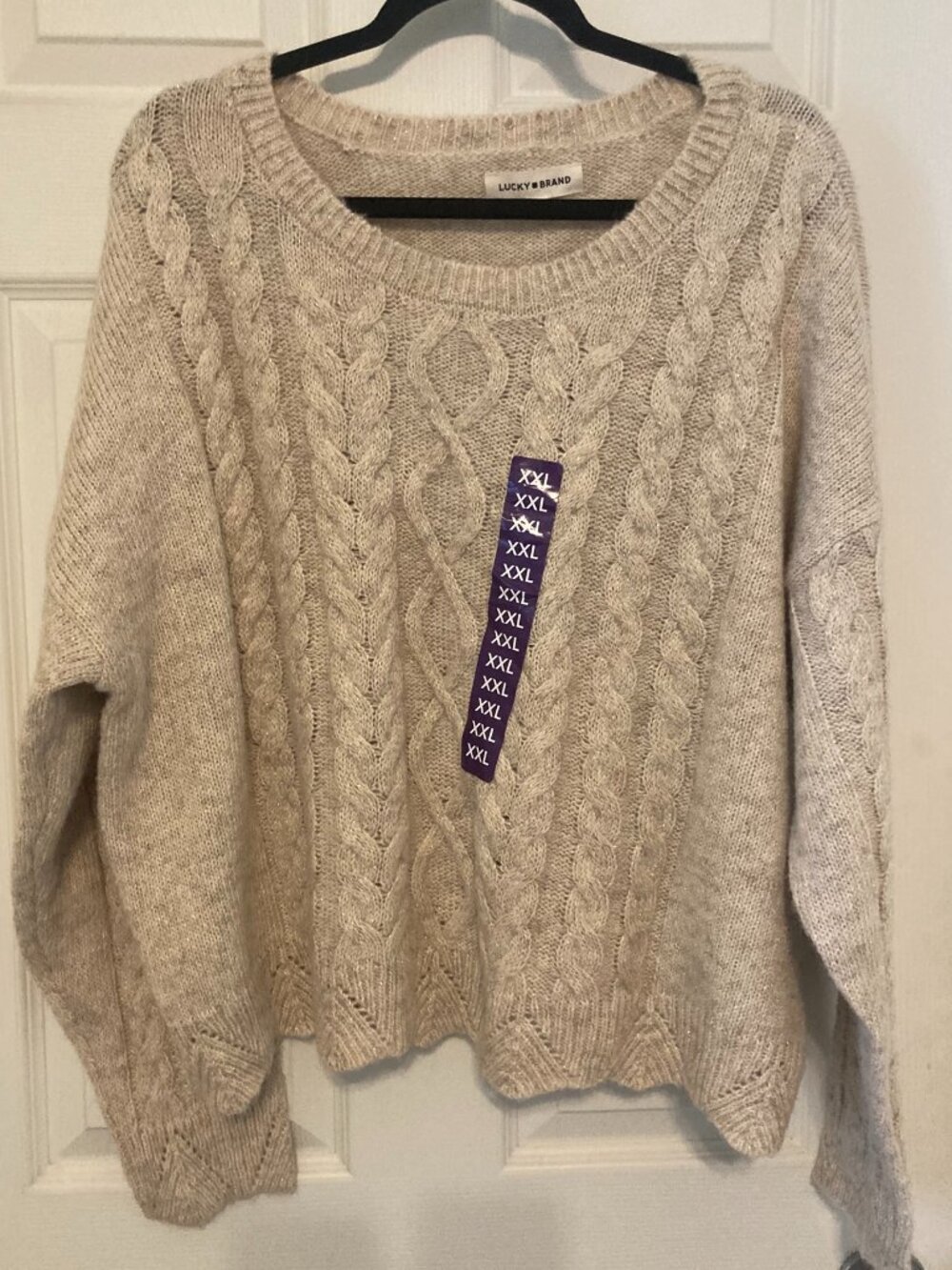 NWT Lucky Brand Cream Metallic Cable Knit Sweater XXL